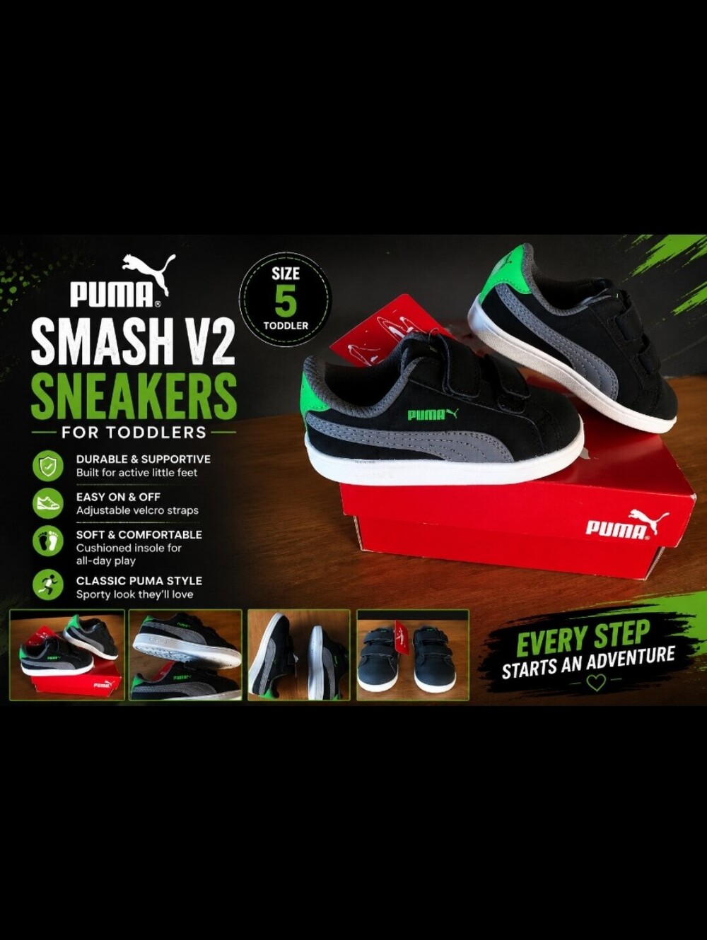 PUMA Smash Fun Buck V Inf. Gray Black Green 5C